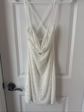 The Vintage Shop White Beaded Tie-Back Cowl Slip Dress
